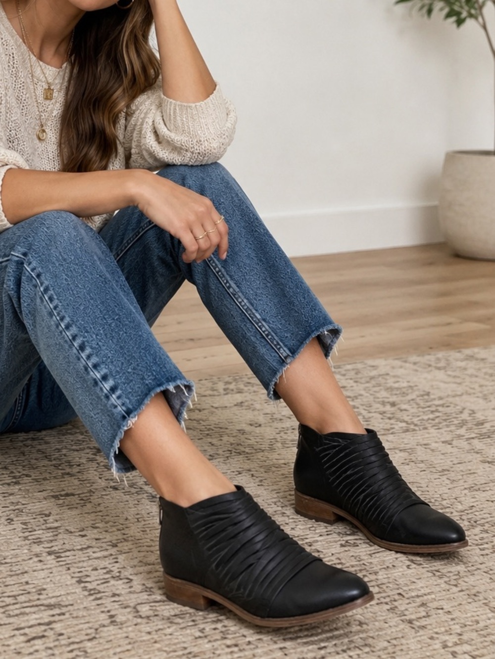Free People Lost Valley Black Leather Distressed Ankle Bootie Size EU 36 US 6